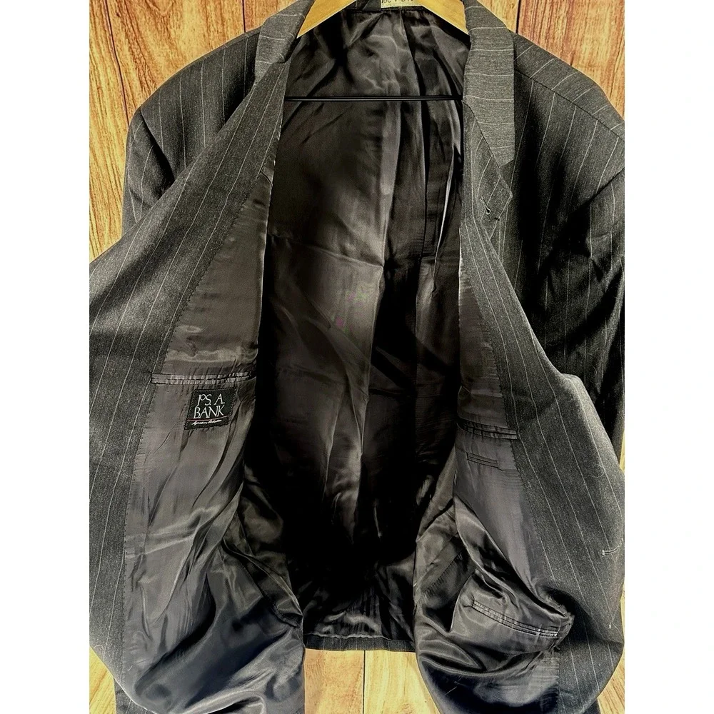 Joseph A Bank Men Blazer 50REG‎ Dark Gray Pinstriped 100% Wool 2 Button Front